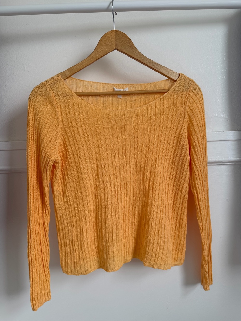 EILEEN FISHER vintage Organic 100% Linen Ribbed Sweater, creamsicle orange, XS